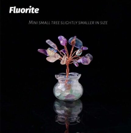 Natural crystal mini glass wishing bottle lucky tree (Fluorite)
