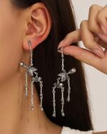 Punk skeleton dangle stud earrings