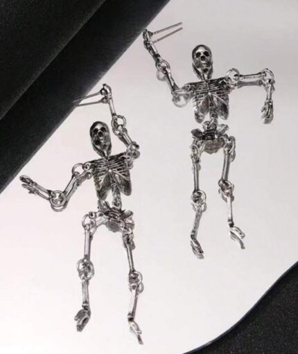 Punk skeleton dangle stud earrings