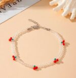 Transparent crystal beaded cherry anklet