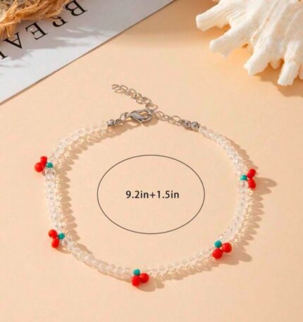 Transparent crystal beaded cherry anklet