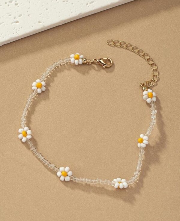 Daisy glass beaded floral anklet