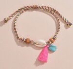 Multicolor threaded cowrie shell & tassel beach anklet