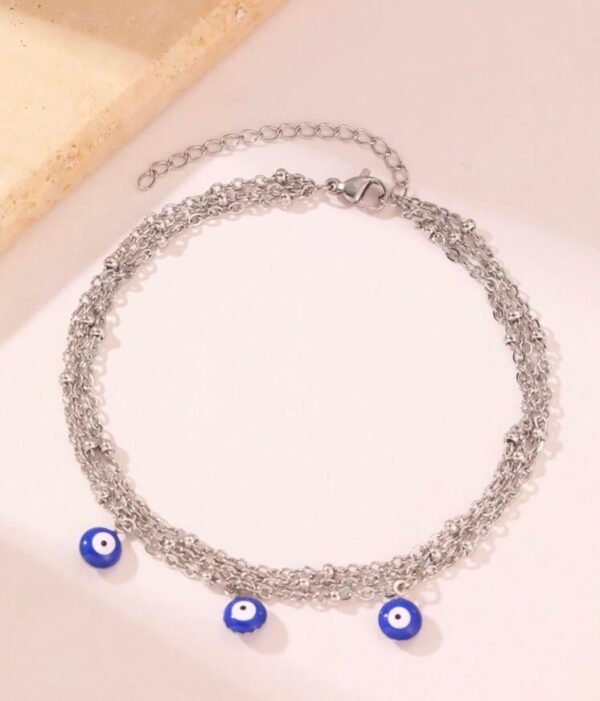 Bohemian evil eye silver multilayer chain anklet - Image 2