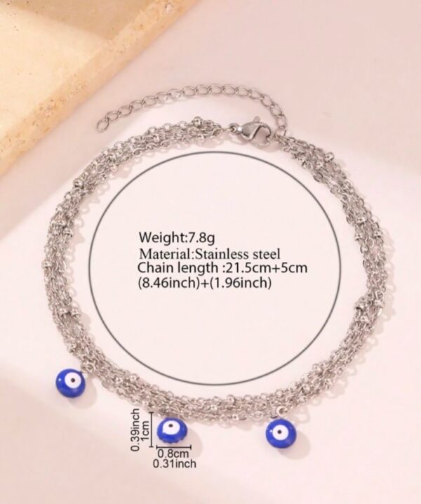 Bohemian evil eye silver multilayer chain anklet