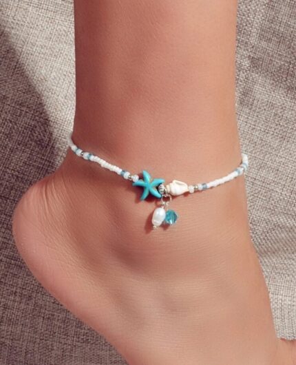 Starfish charm boho chic beaded beach anklet