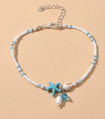 Starfish charm boho chic beaded beach anklet