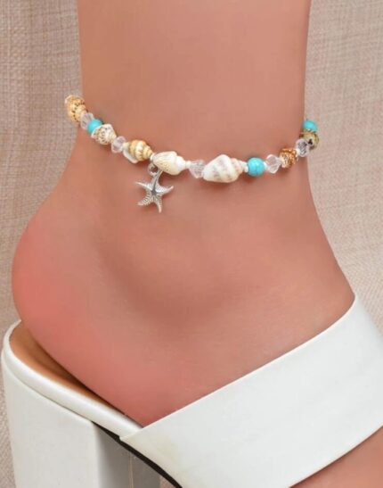 Conch shell with starfish dangling charm beach anklet