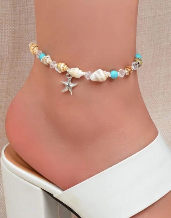 Conch shell with starfish dangling charm beach anklet