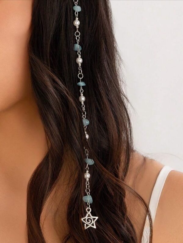 Fairycore spiral star stone pearl beaded hair chain