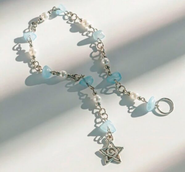 Fairycore spiral star stone pearl beaded hair chain