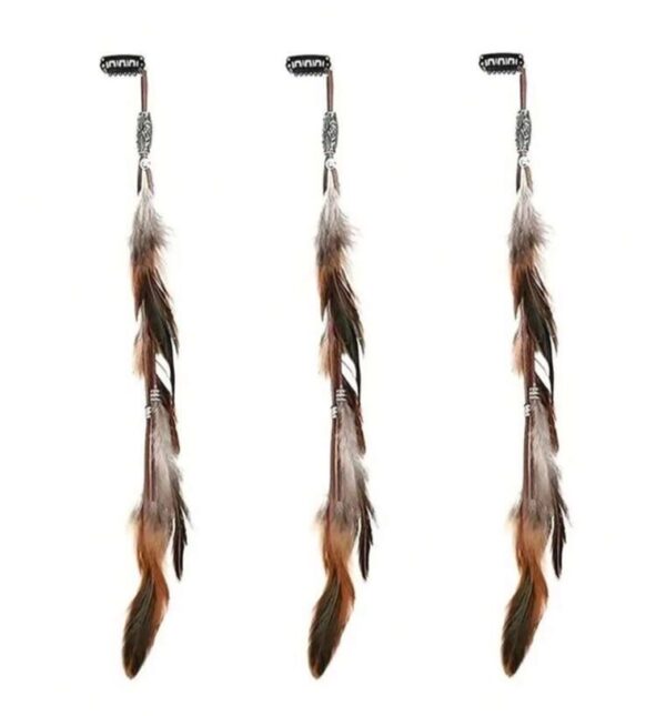 Bohemian feather tassel hair clip (brown white)