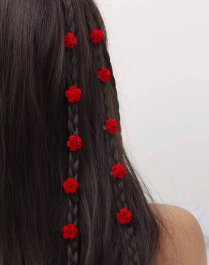 Forever rose boho hair clips braid accessories (red, pack of 5)
